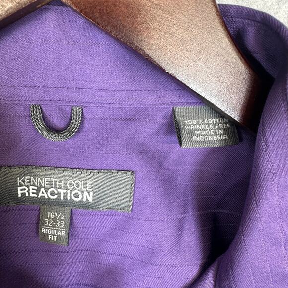 Kenneth Cole Reaction Shirt Mens Size 16.5 Purple Cotton Wrinkle Free Button Up - Picture 3 of 10